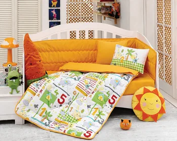 

BEBEK UYKU SETİ %100 PAMUK (YORGAN+YORGAN KORUYUCU+ÇARŞAF+2 ADET YASTIK KILIFI+KENAR KORUYUCU) MODEL: SAFARİ ORANJ