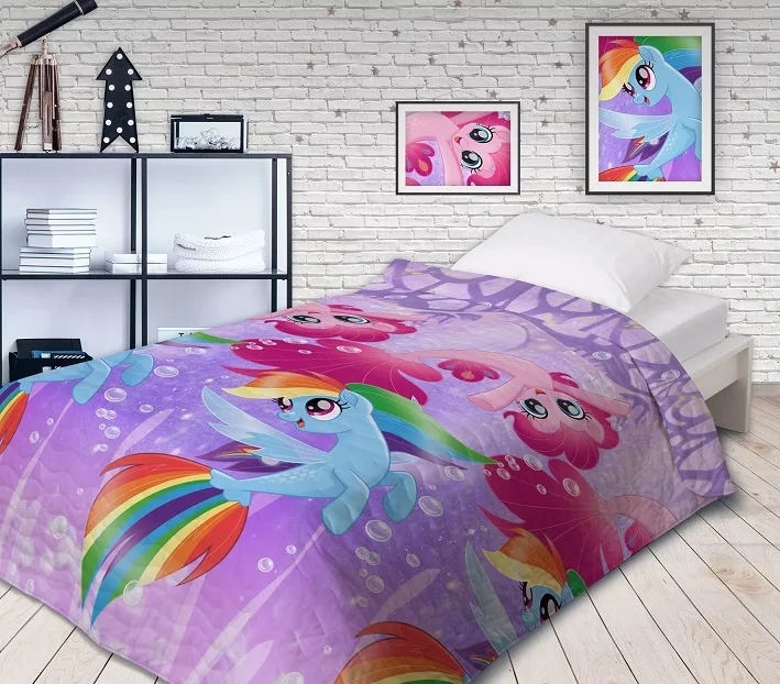 Детское покрывало стеганое My Little Pony Подводные пони 1.5 спальное(Фиолетовый