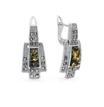 

Silver earrings with marcasites and amber sunlight sample 925