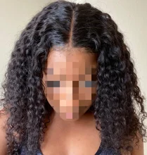 Peluca de cabello humano rizado de 13x4 para mujer, Frontal de encaje postizo, pelo negro brasileño predespuntado con Baay, Remy 150%