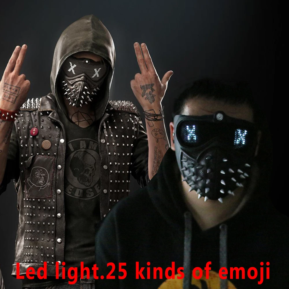 25 Emoticons Changeable Watch Dogs 2 Marcus Led Light Rivet Face Masks Cosplay Mask Prop - Masks & Eyewear - AliExpress