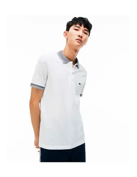 

LACOSTE brand Polo shirt with vivid contrast for men plain short sleeve white with gray collar