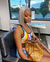 Peluca de cabello humano 180% gris para mujer, pelucas de cabello humano con encaje frontal BOB corto, brasileño, Remy, transparente, prearrancado