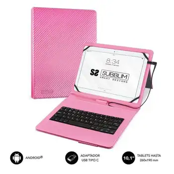 

Keytab pro usb pink subblim keyboard case-for 10.1 '/25.65cm tablet-microusb with type-C adapter-flap closure