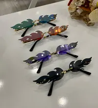 De lujo de ojo de gato gafas de sol de las mujeres Vintage de diseñador de marca sin montura fuego gafas de sol de moda lente espejo estrecha gafas UV400