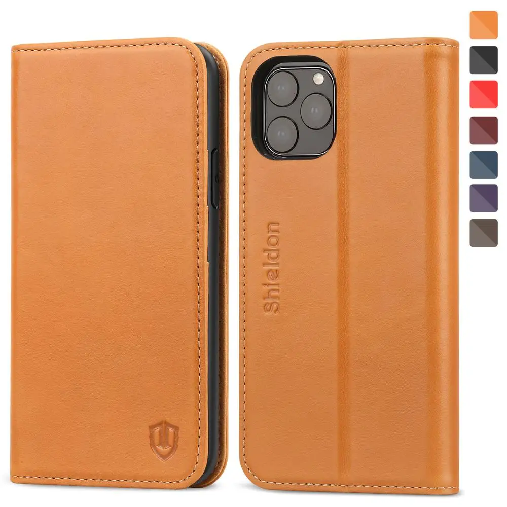 

SHIELDON Wallet Case for iPhone 11 Pro Max 6.5" 2019 Genuine Leather Card Slots Kickstand Magnetic Closure Case