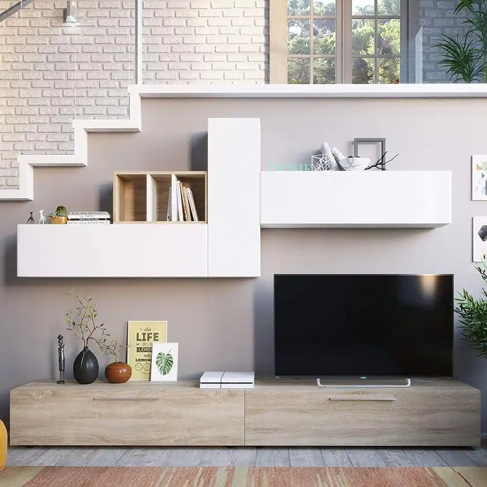 Parete Attrezzata In Legno Stile Moderno Mobile Libreria Con Vano