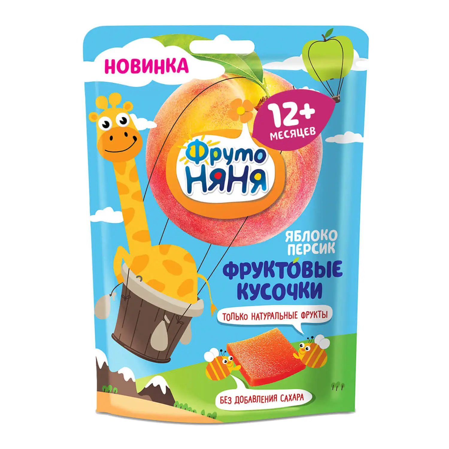 Фруктовые кусочки ФрутоНяня яблоко и персик, с 12 месяцев, 53 г ...