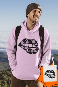 

Angemiel Wear Moon Pattern Lip Pink Male Hooded Sweatshirt Bags Kombin