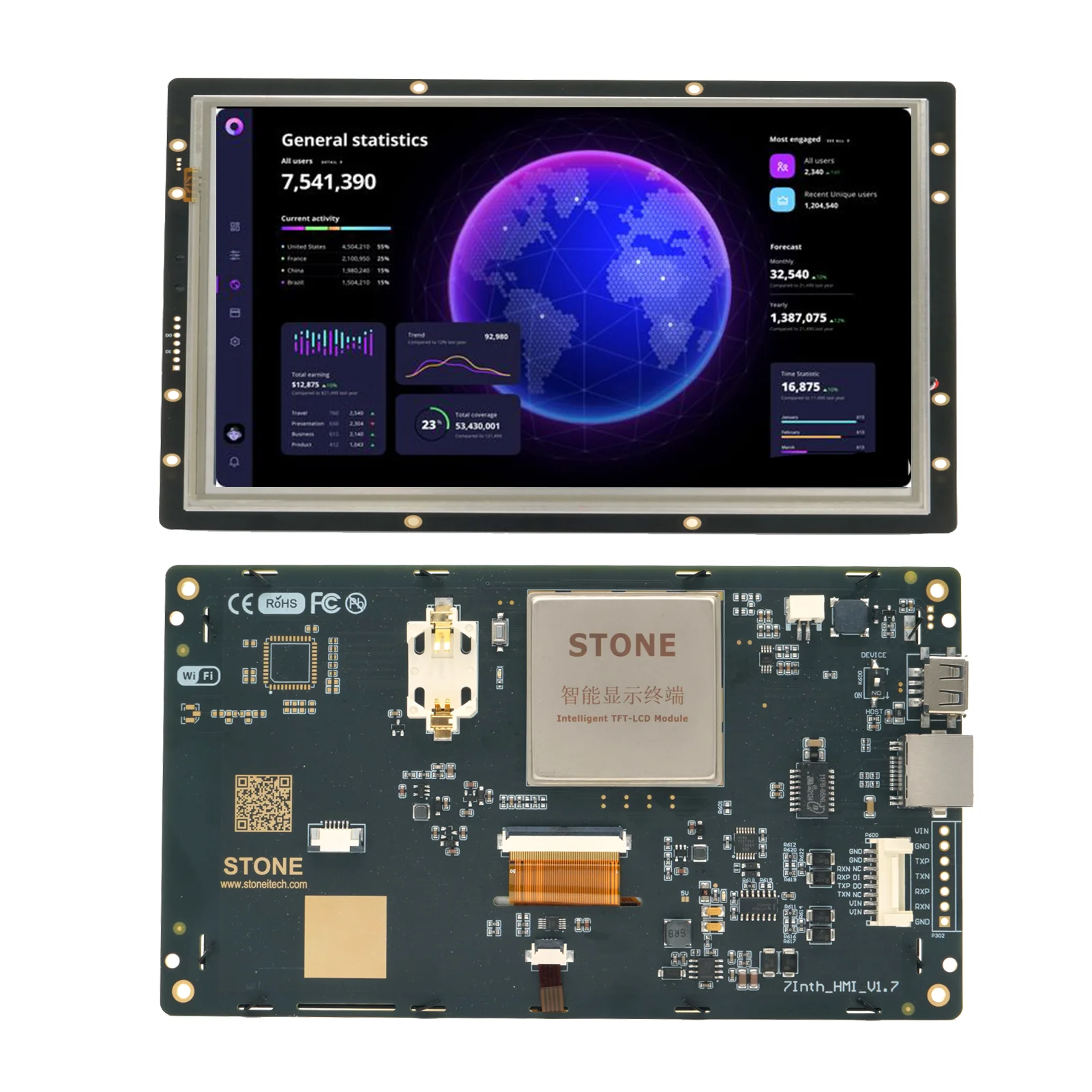7 Inch Hmi Serial Lcd Display Module With Program + Touch Screen For ...