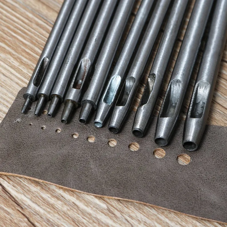 ZONESUN DIY Hollow Punch Tool LeatherCraft Watch Belt Handwork Hole Cutting Steel Puncher Hole Punch Alloy Tool 10 Pcs / set