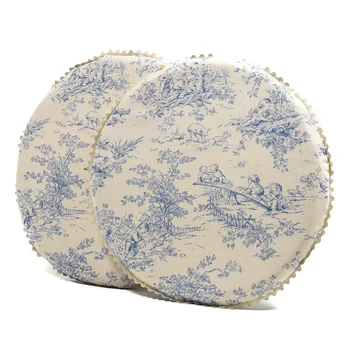 

SET 2 round cushions cotton BEIG TOILE Blue Diamond 30 CM filler included