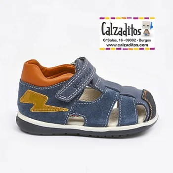

Leather sandals kaiser and split leather blue with velcro, Garvalín