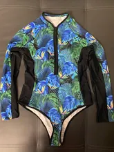 Bañador estampado de flores para mujer, una pieza, monokini, manga larga, traje de baño para surfear