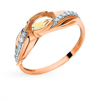 

Gold ring with cubic zirconia and citrine sunlight sample 585