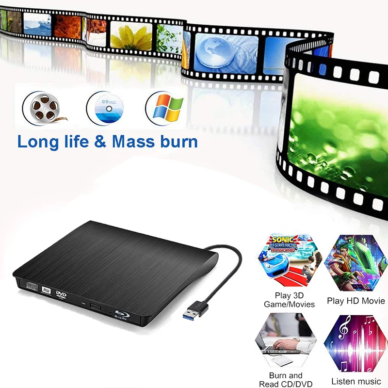 Blu-Ray USB 3,0 внешний BD/CD/DVD привод горелки оптический Bluray DVD CD RW ряд для MacBook OS Windows 7 8 10 PC iMac проигрыватель писатель