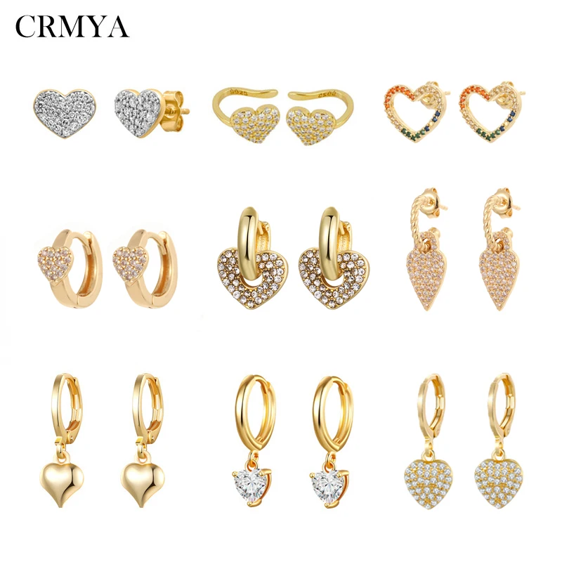 CRMYA Gold Silver Filled Heart Hoop Earrings CZ Zircon Long Chain Stud Earings For Women Girls Jewelry Wholesale Aretes