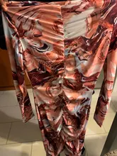 OrangeA-vestido entallado de manga larga para mujer, vestido de fiesta con estampado estético fruncido, elástico, informal, moda, trajes ajustados de cuello alto