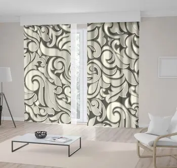 

Curtain Floral Classic Filigree Pattern Baroque Style Architectural Decorating Artwork Silver Gray