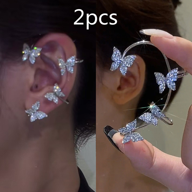 Shiny Zircon Butterfly Earcuff For Women Without Piercing Earrings 2022 Fashion Ear Clip Earrings Bride Wedding Jewelry