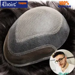 Toupee men Lace & Skin Base Male Hair Prosthesis Wig For Men Diamond Lace Top 100% Natural Human Hair Wig For Man Blenched Front