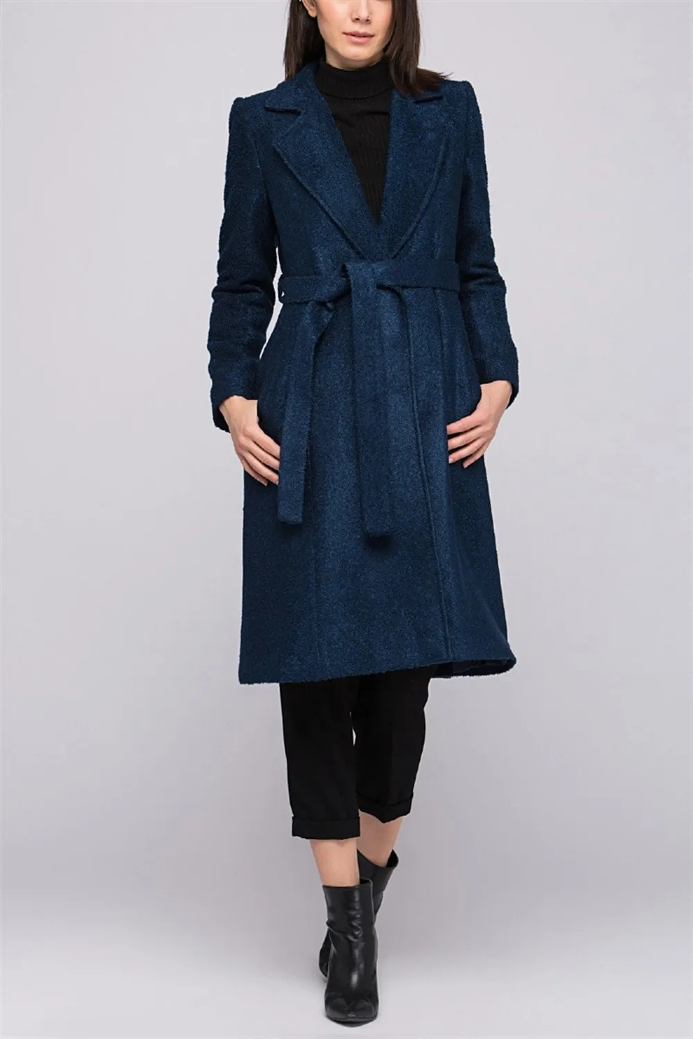 Z6425 DEWBERRY WOMAN COAT-DARK BLUE