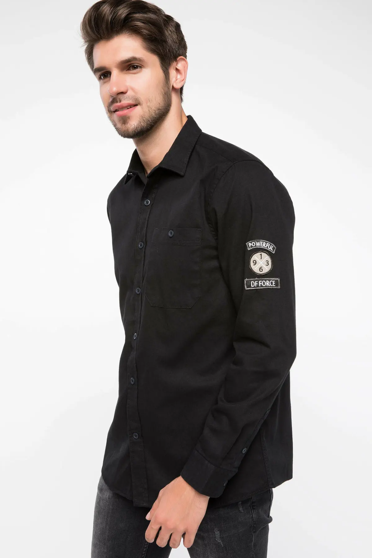 Дефакто Осенняя мужская модная рубашка с длинным рукавом, мужская повседневная однотонная Удобная рубашка, мужские свободные рубашки для отдыха, новинка-I9276AZ18AU