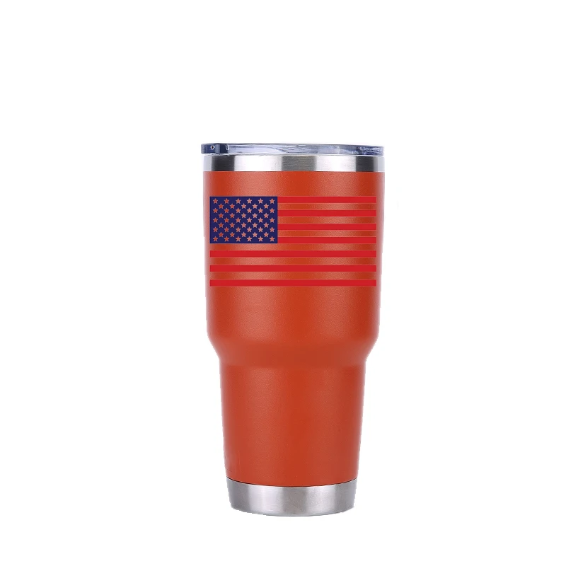 30 oz orange Американский флаг 30 унций стакан дорожная Автомобильная кружка с двойными стенками Изолированная вакуумная фляжка термос из нержавеющей стали термос для воды, кофе чашка - Цвет: 30 oz orange