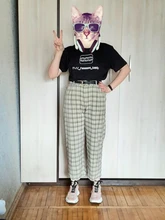 Pantalones largos sencillos Vintage a cuadros para mujer, pantalón de pierna ancha, informal, moda urbana