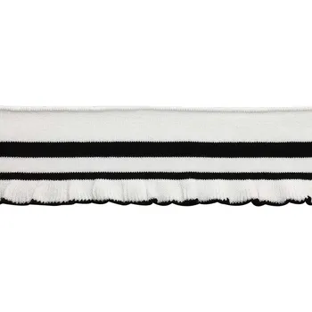 

"knitted with ruffles", "knitted white with black strip", "knitted garter"