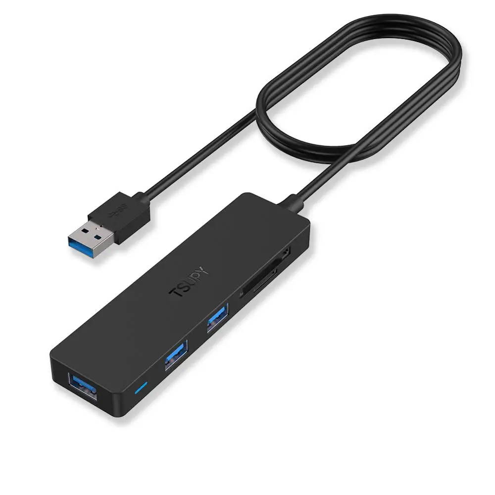 TSUPY тонкий размер usb-хаб USB 3,0-SD TF кард-ридер+ 3 USB 3,0 хаб для hp lenovo ASUS Macbook Air ПК ноутбук 1,2 м длинный кабель - Цвет: cable length 120cm