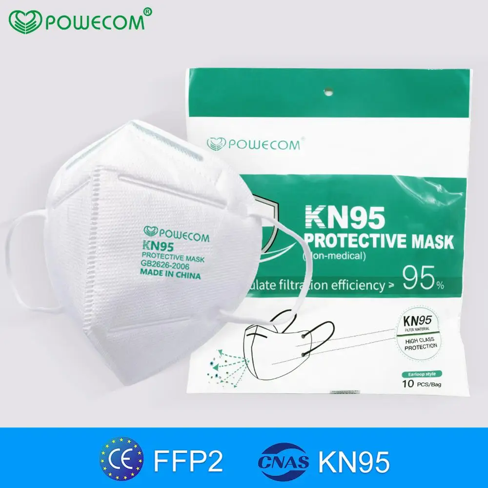 POWECOM 10 шт. KN95 маски для лица защитные FFP2 CE сертификация маска 4 слоя Защита от пыли