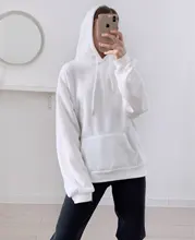 Loose Pullover Hoodies Long-Sleeve Harajuku Blue Green Women Tops Solid Casual Velvet