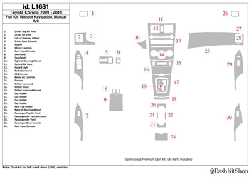 

Interior lining for Toyota Corolla 2009-UP. Set L1681.