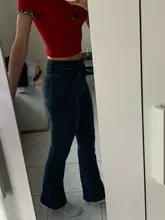 Pantalones vaqueros Vintage de cintura alta para mujer, Vaqueros largos, elásticos, ajustados, acampanados