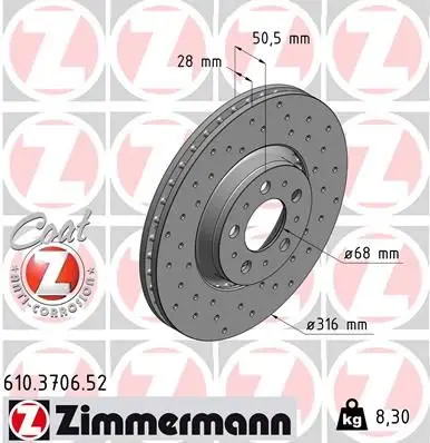 Диск тормозной ZIMMERMANN ZIMMERMANN 610370652