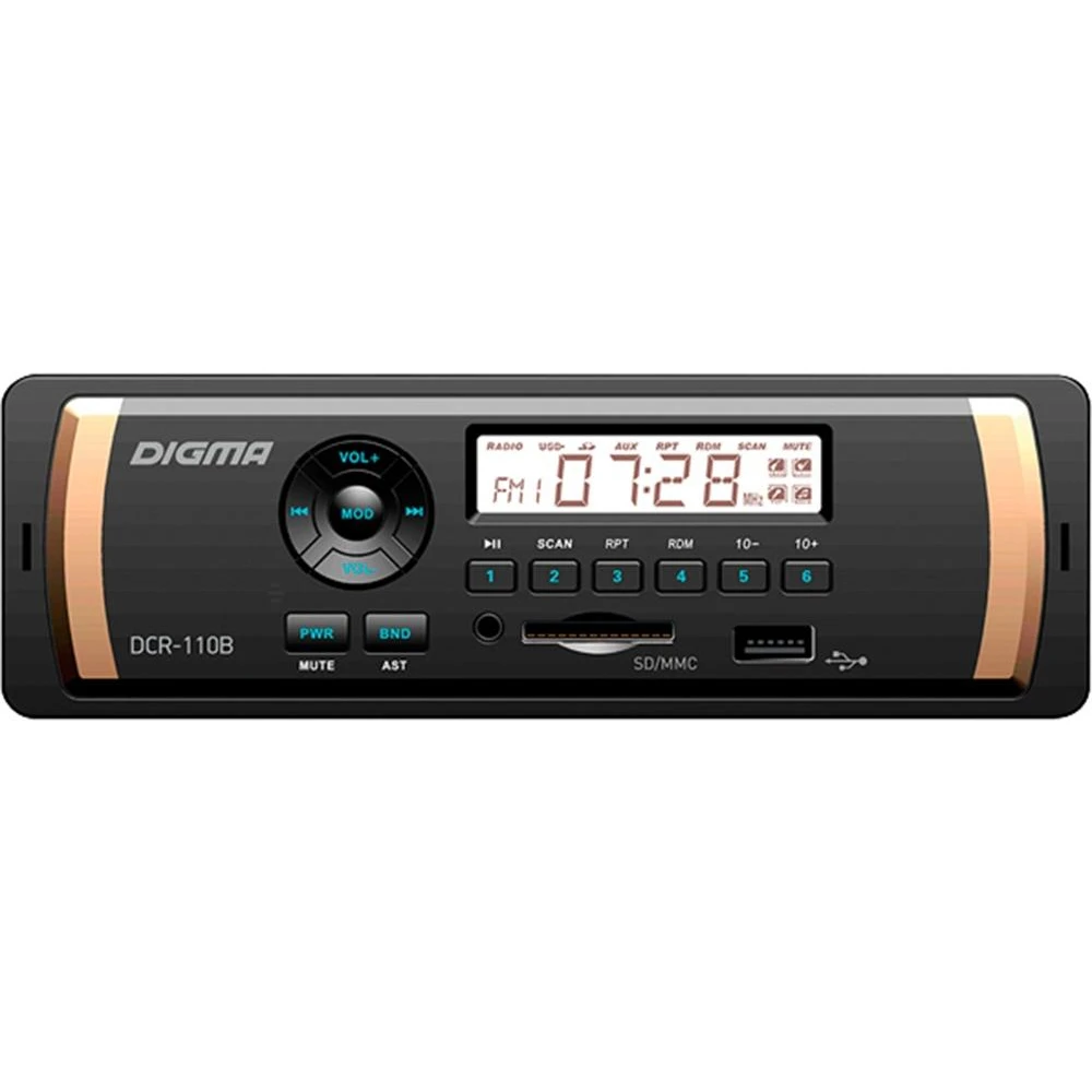Автомагнитола DIGMA DCR 110B (1 DIN мощность 4х45 Вт автосканирование MP3 FM LCD дисплей SD карта