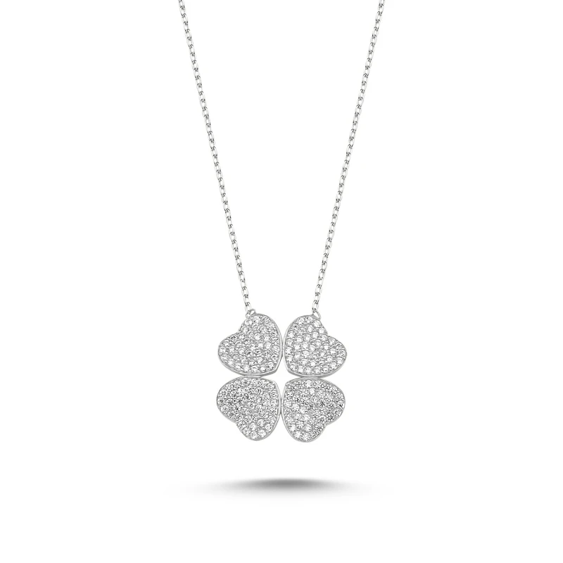 

Silver 925 Sterling Zircon Cubic Zirconia Clover Necklace