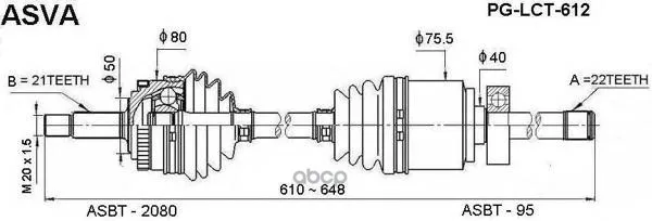 Полуось | Лев | Peugeot206/21*647*22 ASVA арт. PGLCT612