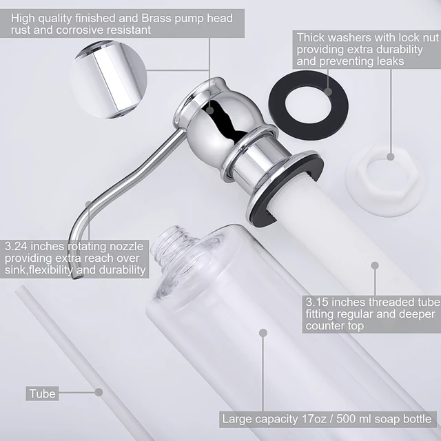 Samodra เครื่องจ่ายสบู่เหลวพร้อมขวด Chrome/นิกเกิลทองเหลืองหัวปั๊มสําหรับอ่างล้างจานตู้ทําสบู่อุปกรณ์ครัว 3 Samodra เครื่องจ่ายสบู่เหลวพร้อมขวด Chrome/นิกเกิลทองเหลืองหัวปั๊มสําหรับอ่างล้างจานตู้ทําสบู่อุปกรณ์ครัว 3