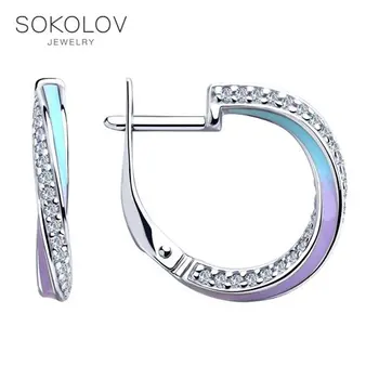 

SOKOLOV drop earrings with stones in silver with enamel and cubic zirconia fashion jewelry 925 women's/men's, male/female, long earrings, women's male