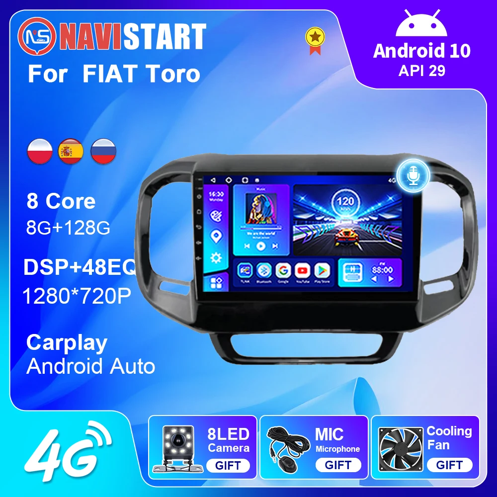 

NAVISTART 8G 128G Car Radio For FIAT Toro 2017-2021 Multimedia 4G WIFI BT Carplay GPS Navigation Android 10 No DVD Player 2 Din