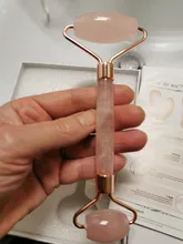 Rodillo de cuarzo rosa natural para masaje facial, rodillo para masaje facial con piedra de jade natural, adelgazante, eliminación de arrugas en cara y barbilla, herramienta para el cuidado de la belleza