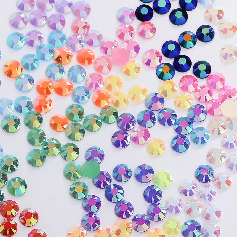 2-6mm Rainbow Transparent AB Jelly Mixed Round Flat Back Loose Rhinest