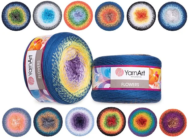 Yarnart Flowers Cake Yarn Cotton 250g-1000m Knitting Crochet Gradient Transitional Multicolor Batik Degrade Rainbow Soft Shawl | Дом и сад