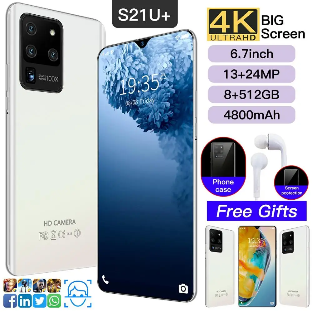 New S21U+6.7''HD 4K QHD LCD Screen 5G LET Cellphones 8+512GB Android10 Smartphones 10-Core Gradient Ramp Dual SIM Mobile Phone New S21U+6.7''HD 4K QHD LCD Screen 5G LET Cellphones 8+512GB Android10 Smartphones 10-Core Gradient Ramp Dual SIM Mobile Phone