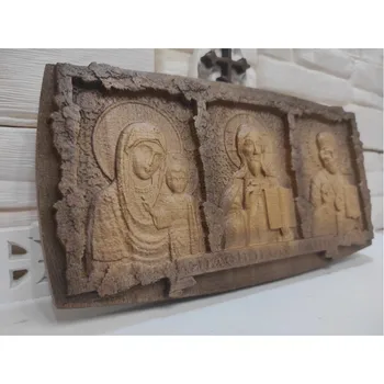 

Carved icon "triptych save and save" from solid beech 25 by 13 cm