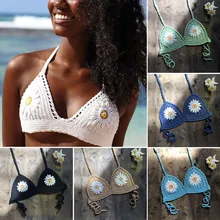 Бикини Топ сексуальная соломення шляпа купальник бюстгальтер вязаный ромашка слитный купальник Бохо Новое бюстье Холтер Топ