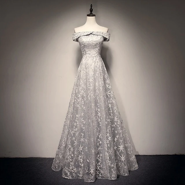 

Evening Dress Long Dress A Line Off-the-shoulder Lace-up With Pattern Chic For Special Occasion