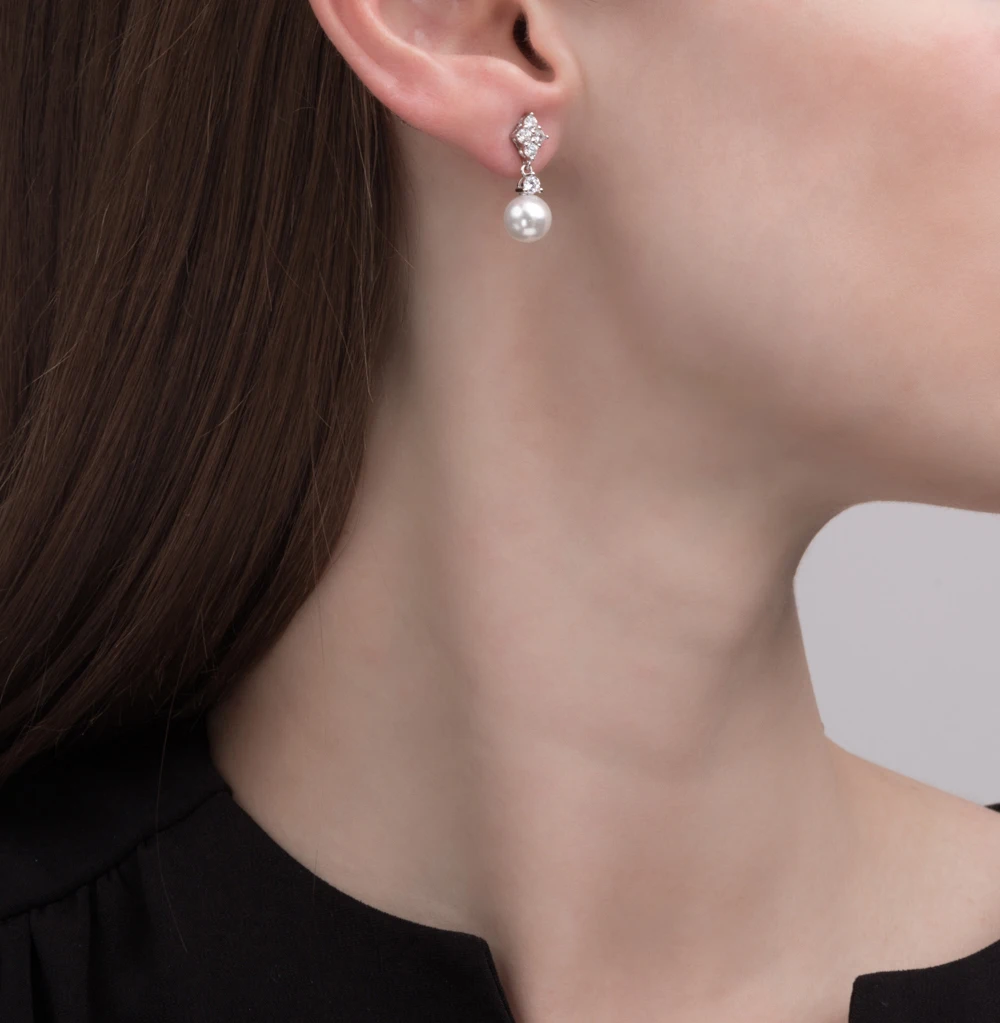 Silver earrings with cubic zirconia and Pearl SUNLIGHT test 925